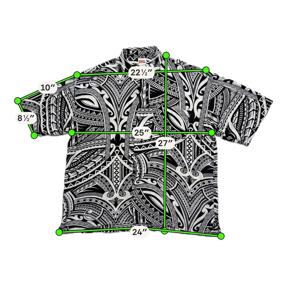 Hula Bay Aloha Shirt Mens XL Black White Polynesian Tribal Rayon Short Sleeve - Picture 11 of 16
